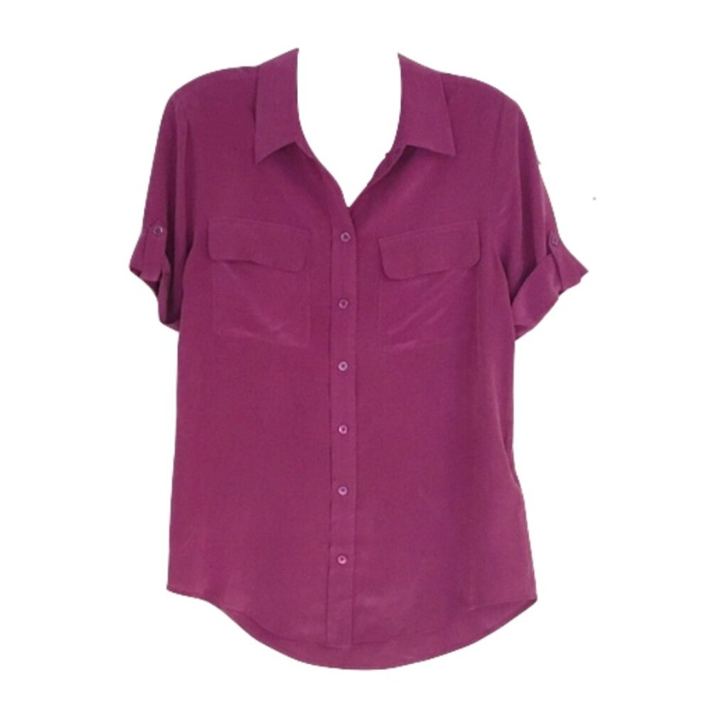 Equipment Essential Silk Short Sleeve Blouse Magenta Size M